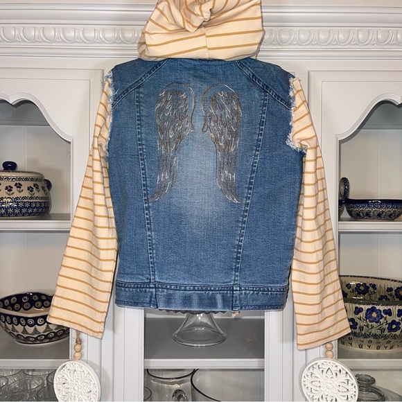 VGUC JAK & PEPPAR girls angel wings denim & knit hooded jean jacket Sz 6​​ - Picture 4 of 8